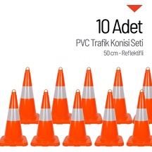 10 Adet Pvc Trafik Konisi 50 Cm Reflektifli Trafik Dubası Seti-3543