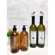 2'li 750ml Akıtıcılı Etiketli Yağdanlık 2'li 500ml Amber Pompelı