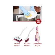 Flora 3 Lü Temizlik Seti, F367 Bulaşık Fırçası + F388 Lavabo Küvet Fırçası + F222 Mikrofiber Bez Seti