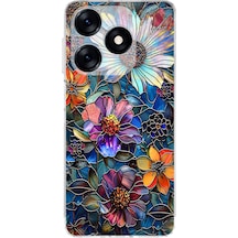 Printify Tecno Spark 10c İle Uyumlu Vitray Mücevher Flora Tasarımlı Şeffaf Silikon Kılıf Şeffaf