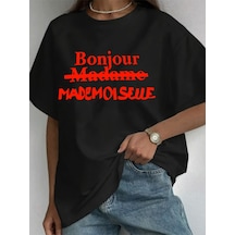 Uyguntarz Unisex Bonjour Paris Baskılı Tasarım Tshirt Siyah