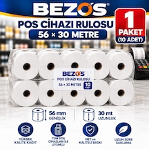 Bezos Termal Pos Cihazı Rulosu 56 Mm X 30 M - 10 Adet 1 Paket Yazar Kasa Slip Rulosu Mbt06