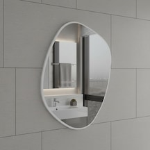 80x97 Cm Modern Asimetrik Duvar Aynası Organik Şekilli Beyaz Çerçeveli Banyo Ve Salon Dekoratif Ayna Beyaz
