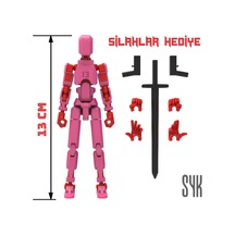 Robot 13 Dummy Pembe Kırmızı Tüm Eklemleri Hareketli Aksiyon Figürü Oyuncak