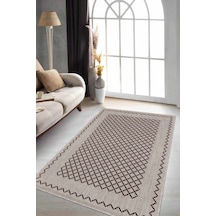Bej Geometrik Kaymaz Tabanlı Makinede Yıkanabilir Halı Rv175n11