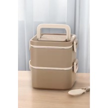 Bento 2 Katlı Taşınabilir Paslanmaz Çelik Yemek Kabı Termosu Lunch Box Kare Haki 1400ml