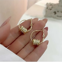 Altın Renk Hoop Zircon Küpe Gold - 600996898 Gold