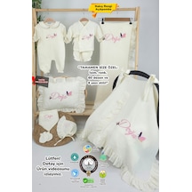 Gros Shop Müslin Yeni Doğan 4katlı Organik %100pamuk Kişiye Özgü Nakışlı Hastane Çıkış Seti Kelebek Model-1 Ekru-1