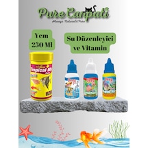Purecanpati Akvaryum Balık Bakım Seti Tropical Mix Flake 250 Ml + Su Düzenleyici & Vitamin Seti