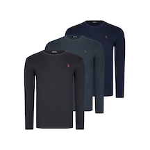 Üçlü Set T8588 Dewberry Yuvarlak Yaka Erkek Sweatshırt-siyah-antrasit-lacivert Siyah-antrasit-lacivert