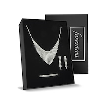 Forentina Gümüş Kaplama Kolye Küpe Bileklik Düğün Seti PS2176 Gümüş