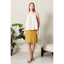 Şık Farklı Tarz Keten Işıl Bluz - Zarif Ve Modern Tasarım Krem