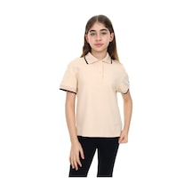 Toontoy Kids Toontoy Kız Çocuk Baskılı Polo Yaka Çıtçıtlı Kısa Kollu Tişört - Yırtmaçlı Bej