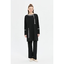 Biye Detaylı Pantolonlu Takım Siyah Siyah