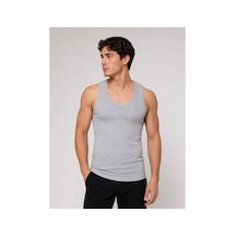 Neco Giyim Mody Erkek Halter Yaka Slimfit Pamuklu Likralı Sporcu Rambo Atlet Gri Gri