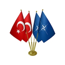 Masa Üstü Nato Bayrağı Türk Bayrağı Dörtlü Pirinç Direk Masa Bayr