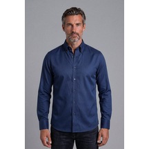 Bisse Lacivert Regular Fit Pamuk Cepsiz Klasik Uzun Yaka Oiron Gömlek Gmkls252200 D39