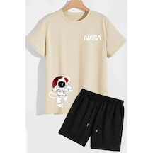Uyguntarz Nasa Şort T-shirt Eşofman Takımı Bej