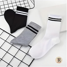 Trampler Unisex 6 Çift Çemberli Gri Siyah Beyaz Uzun Kolej Tenis Çorap Çok Renkli Trampler Unisex 6 Çift Çemberli Gri Siyah Beyaz Uzun Kolej Tenis Çorap Çok Renkli