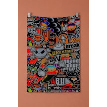 Renkli Pop Art Kolaj Duvar Örtüsü, Genç Odası Dekoru, Baskılı Kumaş Duvar Halısı Beyaz