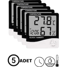 5 Adet Dijital Termometre Sıcaklık Ve Nem Ölçer Masa Saati Alarm