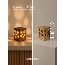 Masa Lambası - Abajur - Cube Yanık Ahşap
