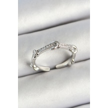 Pirinç Düğüm Figürlü Zirkon Taşlı Gümüş Renk Ayarlanabilir Kadın Yüzük Çok Renkli