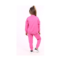 Toontoy Kids Toontoy Kız Çocuk 2'li Takım Kolej Yaka Fermuarlı Cepli Sweatshirt & Beli Paçası Ribanalı Cepli Jogger Eşofman Altı - 2 İplik Fuşya