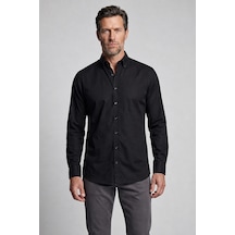 Bisse Siyah Regular Fit Pamuk Cepsiz Uzun Paşa Yaka Gömlek Gmkls261089 D-91 SİYAH