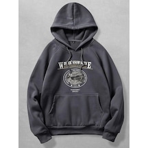 Winner Snow Scene Sweatshirt - Füme Baskılı Oversize Kapüşonlu Gri