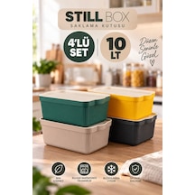 Porsima 4516 Mix Still Box 4'lü Kapaklı Çok Amaçlı Saklama Kutusu Seti 10 Lt Mutfak & Buzdolabı Düzenleyici Kutu Çok Renkli