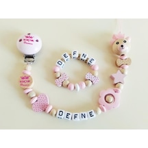 İsimli Emzik Zinciri Ve Bebek Bileklik - Bebek Bez045 Pembe