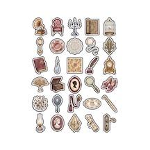 30 Adet Vintage Antika Eşya Sticker Seti - Laptop Ajanda Ve Scrapbook İçin Çok Renkli