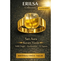 Sertifikalı Sarı Aura Kuvars Yüzük Doğal Taş Yüzük Ayarlanabilir Çok Renkli
