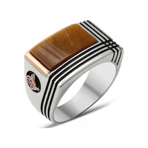 Özel Tasarım 925 Ayar Gümüş Kaplan Gözü Taşlı Erkek Yüzük