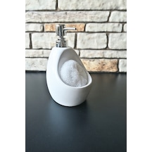 Seramik Süngerli Sıvı Sabunluk- Beyaz-19 Cm