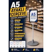 A5 Ayaklı Menü Ve Fiyat Bilgi Standı Yuvarlak Tabanlı Teleskopik Çerçeve Etiketlik Siyah
