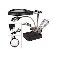 Masaüstü Ledli Mini Bord Tutucu Büyüteçli Havya Standı Mg16129-c