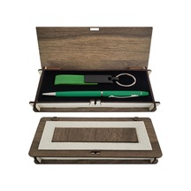 5 Adet Ahşap Kutulu Yeşil Anahtarlık Ve Kalem Seti Kişiye Özel Promosyon Ürünü, Deri Metal Anahtarlık, Touch Pen