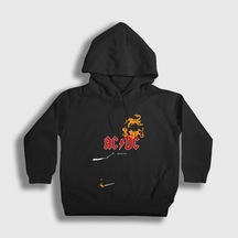 Presmono Unisex Çocuk Black Ice Fire Ac/dc Kapüşonlu Sweatshirt Siyah
