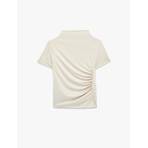 Koton Modal Kumaş Slim Fit Drapeli Kısa Kollu Geniş Dik Yaka Bluz Ekru 7wak70002ek