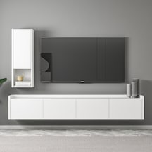 T007 Duvara Monte, Raflı Tv Ünitesi, Tv Sehpası - Beyaz Beyaz