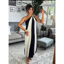 Defymoda Çift Renkli Elbise Çok Renkli