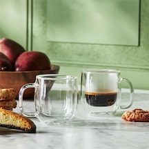 Borosilikat Çift Cidarlı Espresso Bardağı, Şeffaf, 100ml, Kulplu, 2'li Set Aeropress