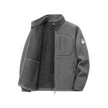 İkkb Erkek Sonbahar Kış Polar Dik Yaka Sıcak Ceket Koyu Gri