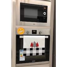 Valerine Life Ekoseli Noel Kırmızı Çam Ağacı Mutfak Kurulama Fırın Beyaz El Havlusu %100 Pamuklu 35x Beyaz