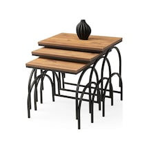 Mstr Ahşap 3 Lü Zigon Sehpa Siyah Metal Ayaklı Diş Budak Diş Budak