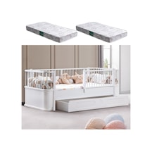 Yavrulu Karyola, Antalya Montessori Yavrulu Yatak - Beyaz + 2 Adet Comfort Yatak Beyaz-90 X 190