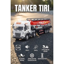 Oyuncak Tanker Tırı 1:24 Ölçek - Diecast Metal Kafalı, Işıklı Sesli, Ayrılabilir Dorseli Model Araba