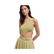 Koton Slim Fit Pencere Detaylı Tek Omuz Bodysuit Haki 5sak10031pk Haki